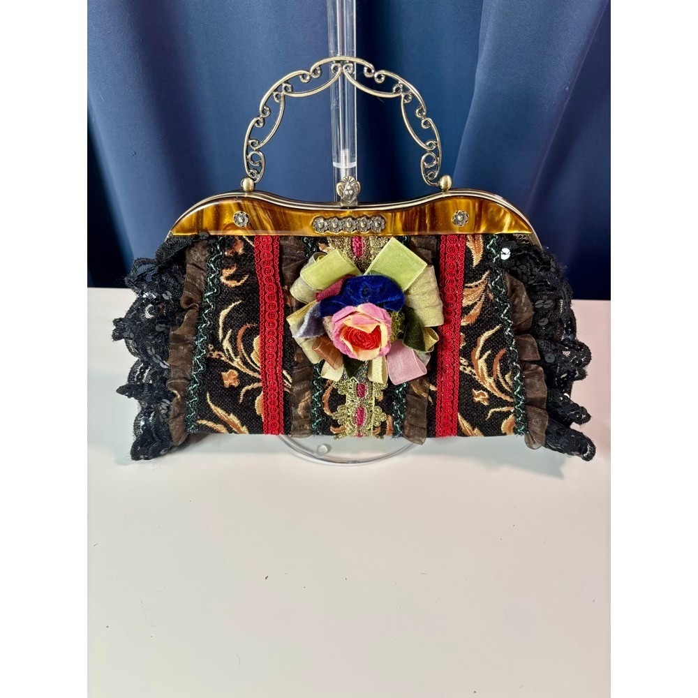 Tapestry Handbag Black Gold Victorian Floral Lace Steampunk Whimsigoth Cottage